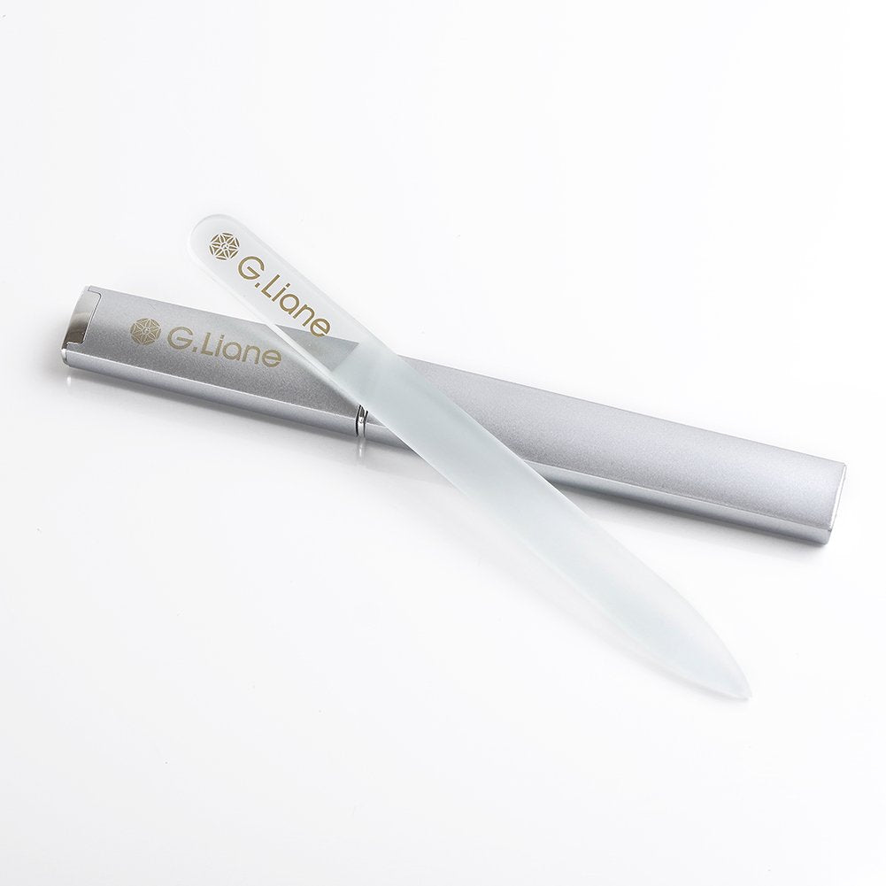 Glass Manicure File In Case G.Liane Shape And Smooth Nail File Tool Best For Gentle & Safe Nail Care Kit For Beautiful Fingernails (Clear Pointed)